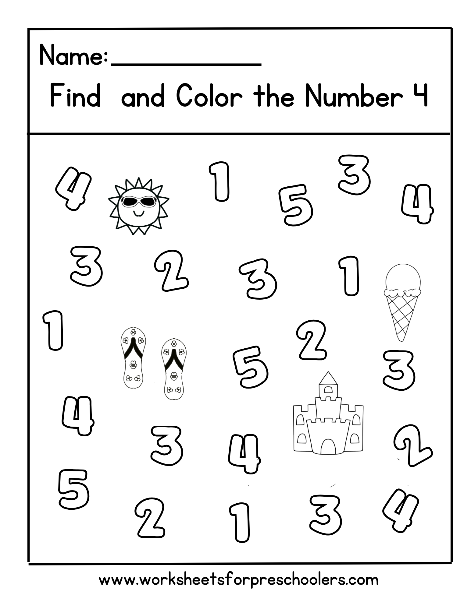 Summer Find and Color Number 4 Worksheet,