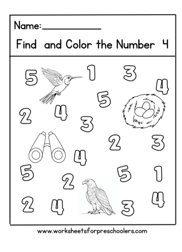 Bird Find and Color Number 4 Worksheet