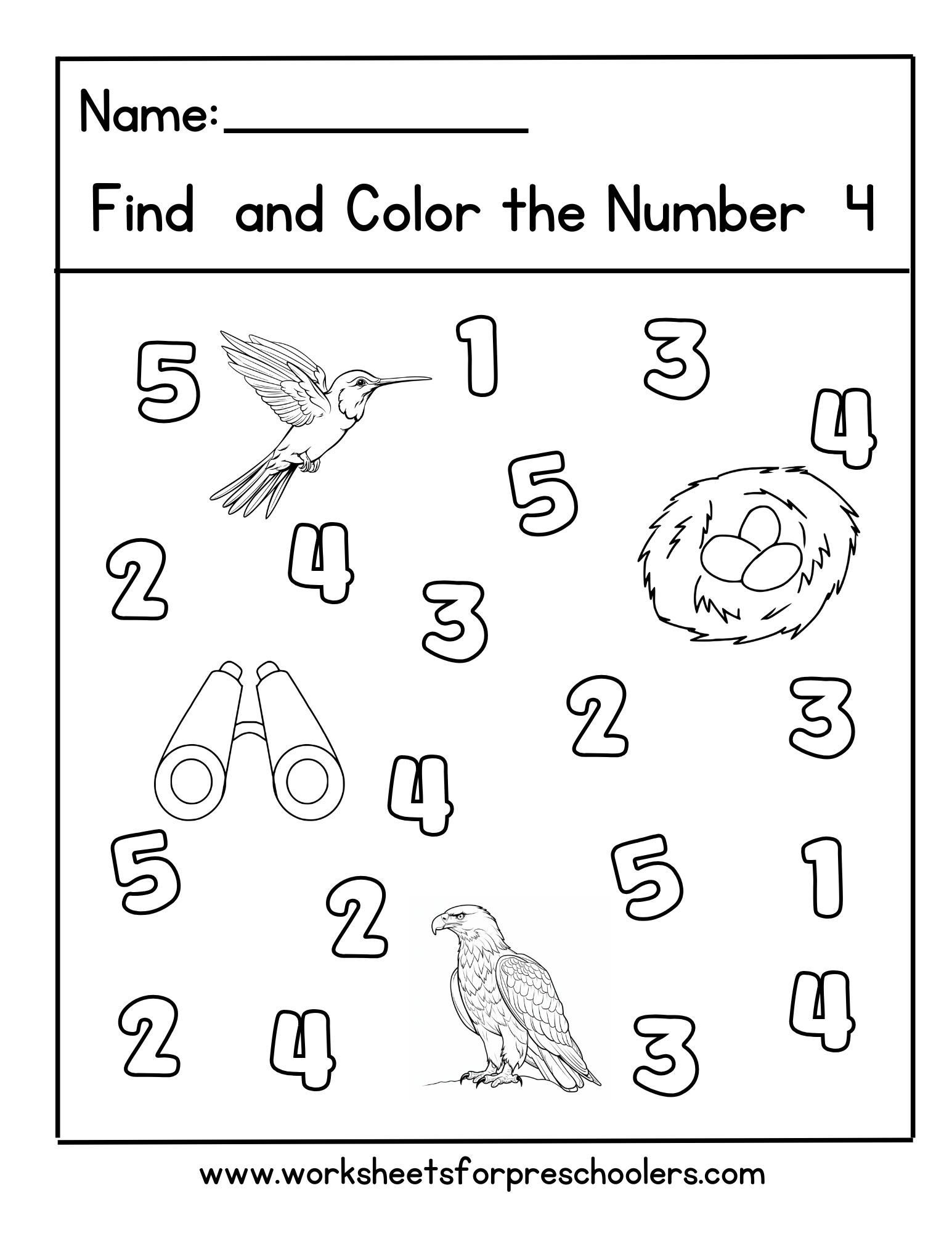 Bird Find and Color Number 4 Worksheet