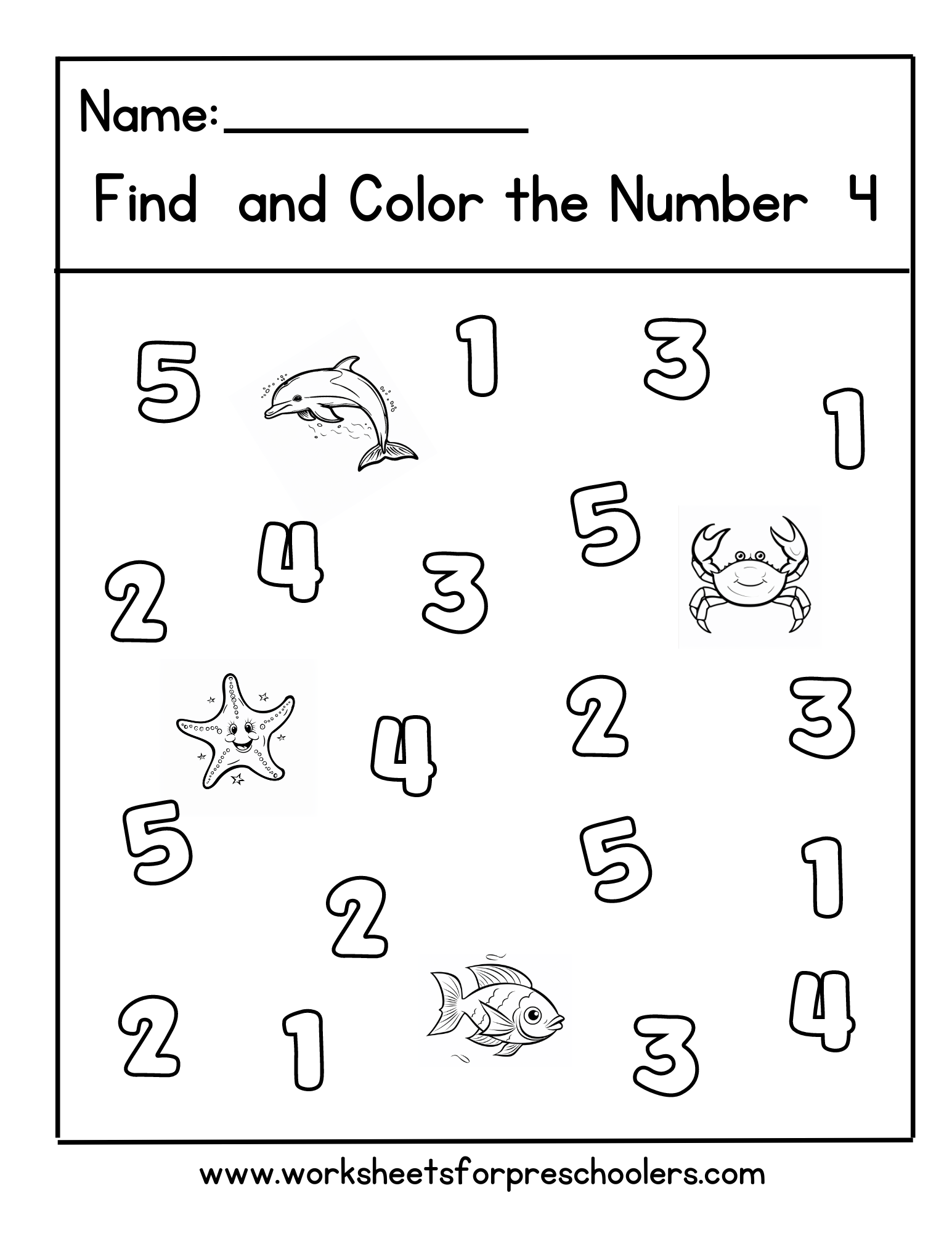 Ocean Find and Color Number 4 Worksheet  Ocean Find and Color Number 4 Worksheet