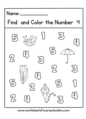 Spring Find and Color Number 4 Worksheet,