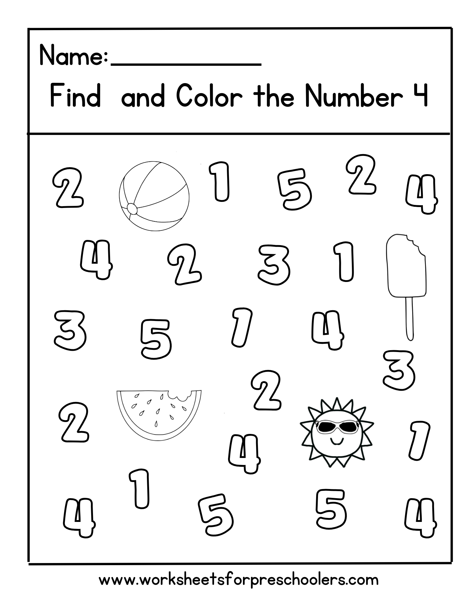 Number 4 Math Worksheet