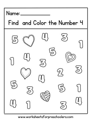Number 4 Math Worksheet