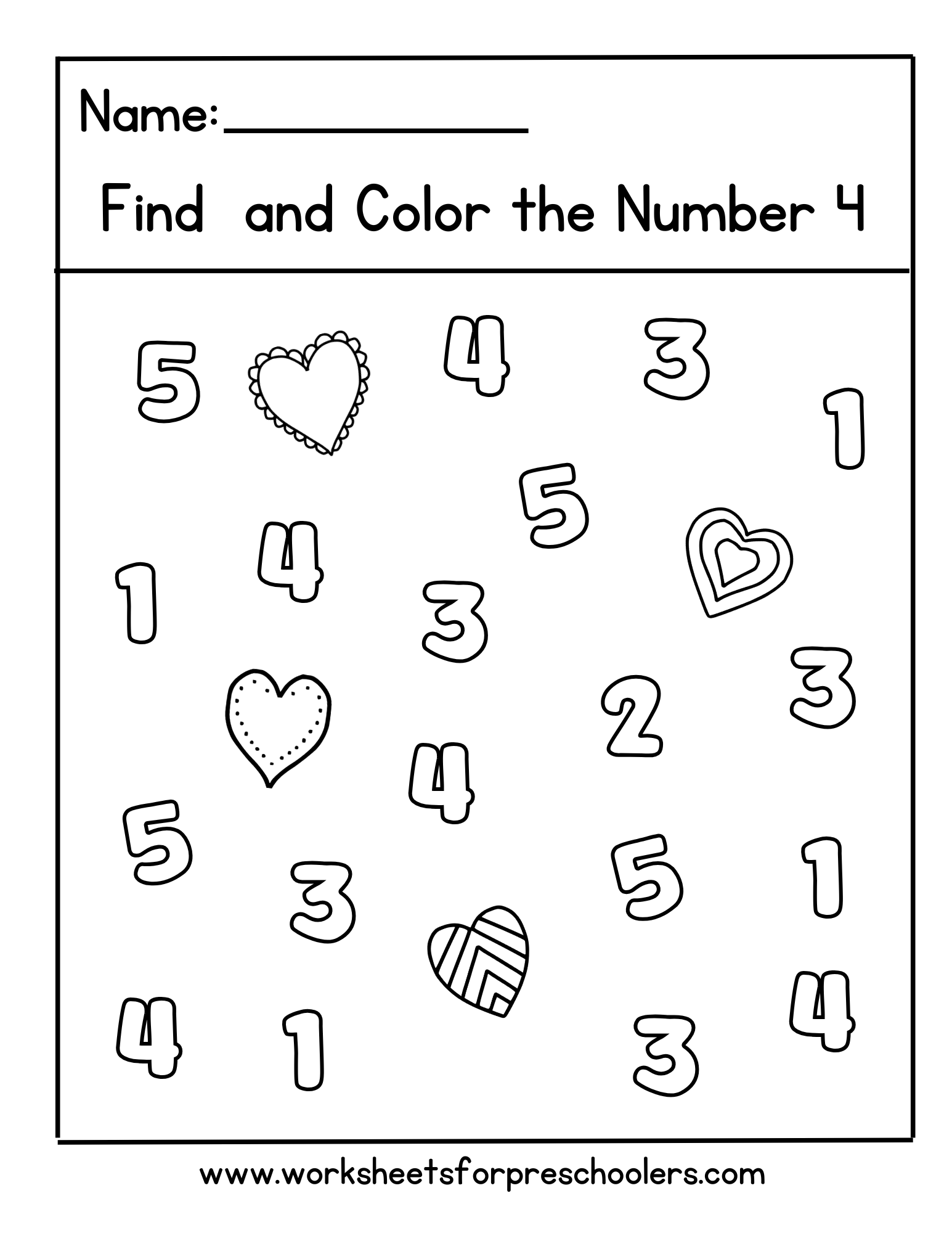 Number 4 Math Worksheet