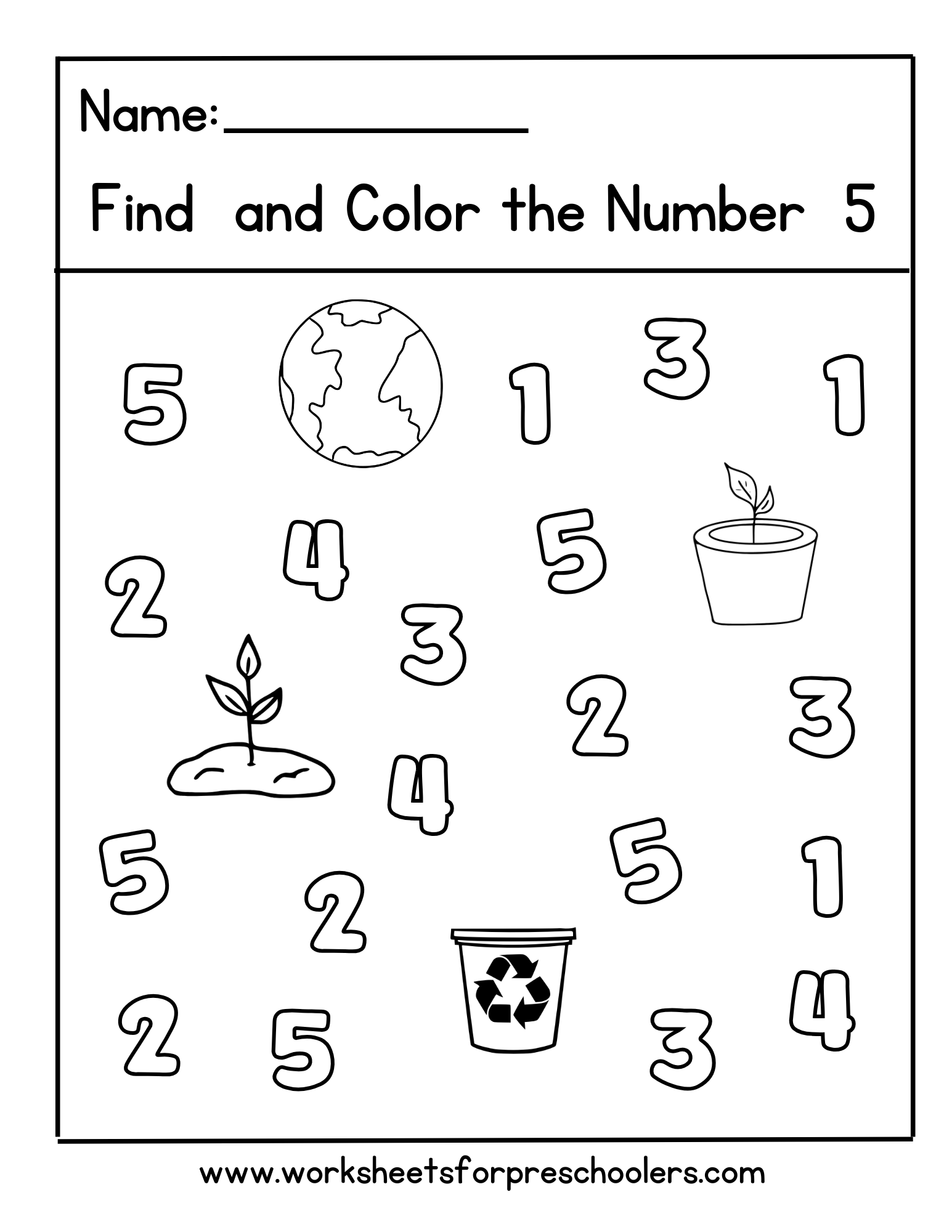 Earth Day Find and Color Number 5 Worksheet Earth Day Find and Color Number 5 Worksheet