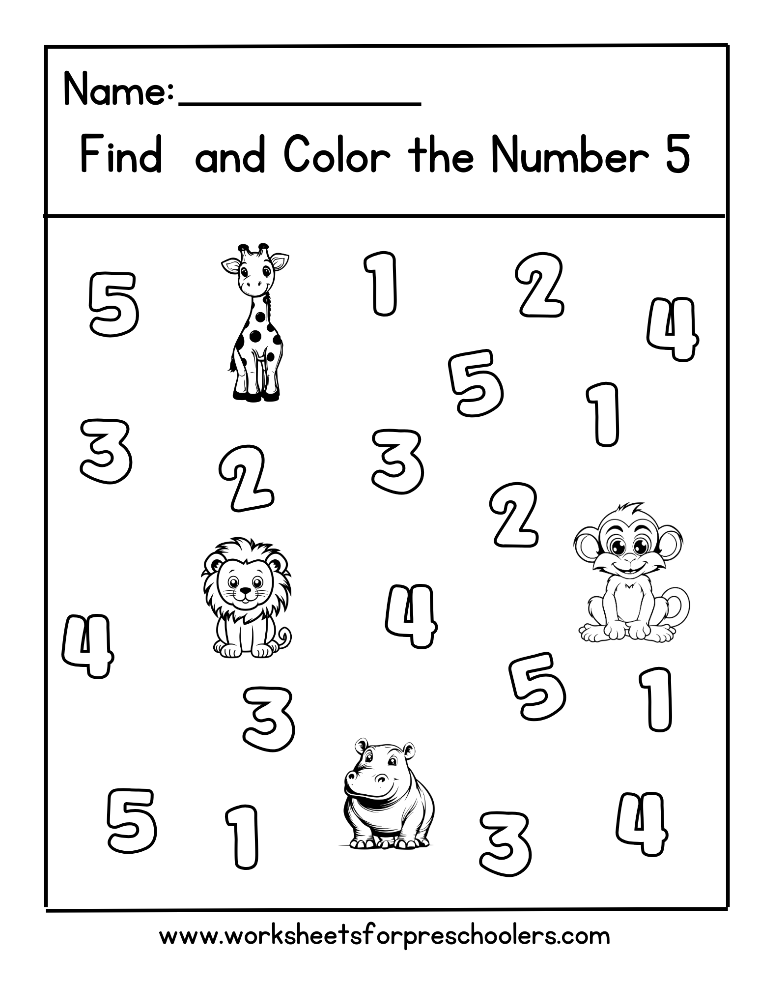 Number 5 Worksheet Number 5 Worksheet