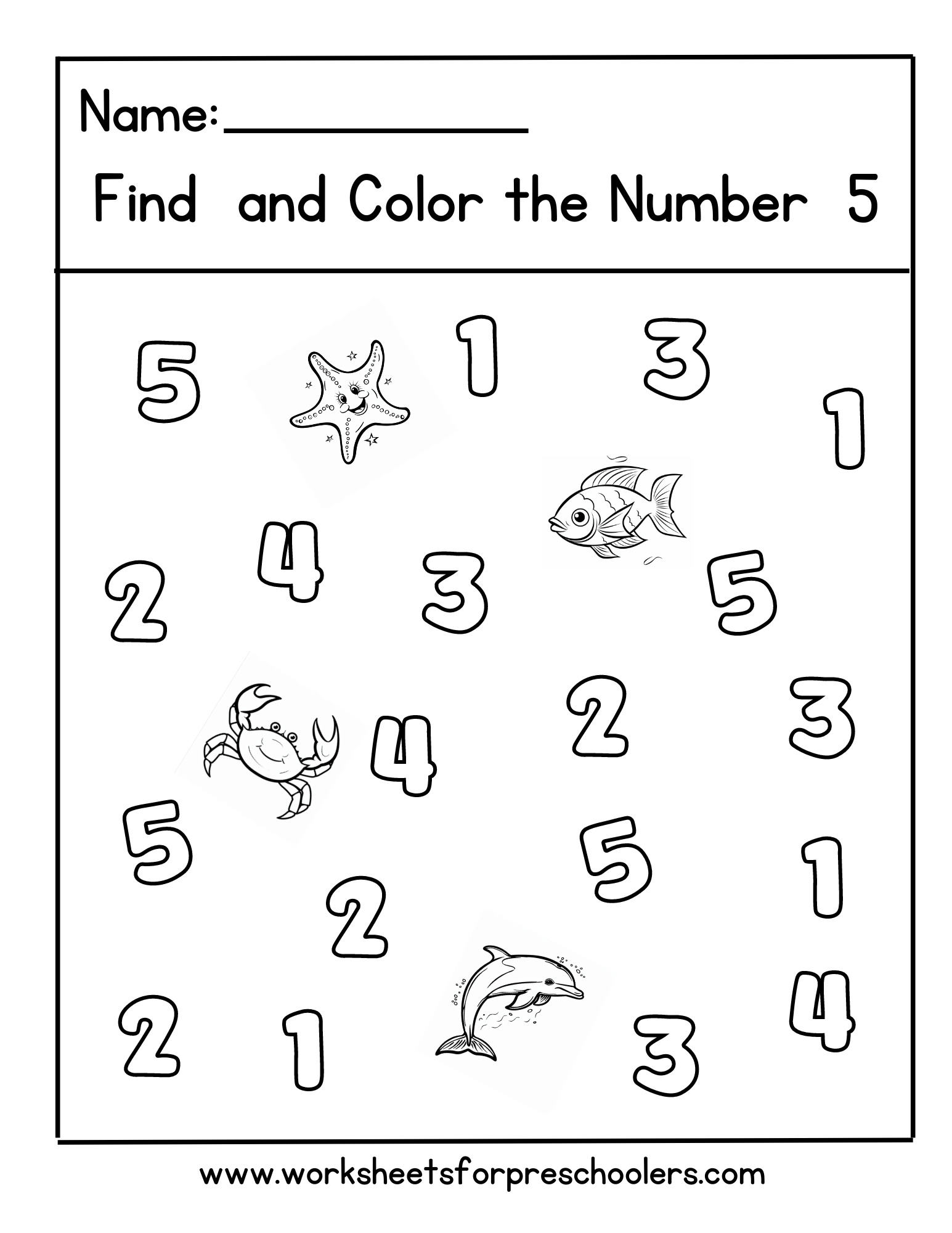 Ocean Find and Color Number 5 Worksheet  Ocean Find and Color Number 5 Worksheet