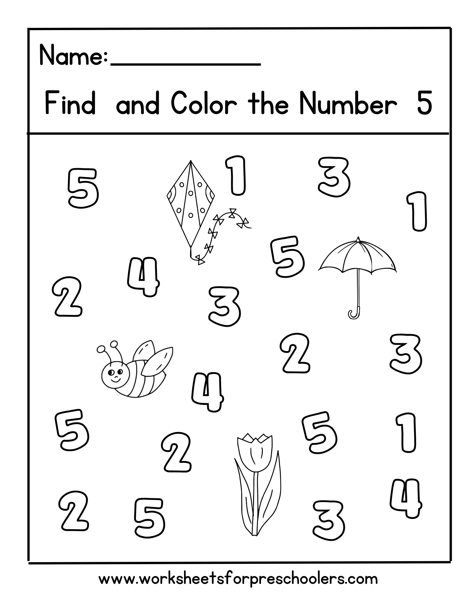 Spring Find and Color Number 5 Worksheet