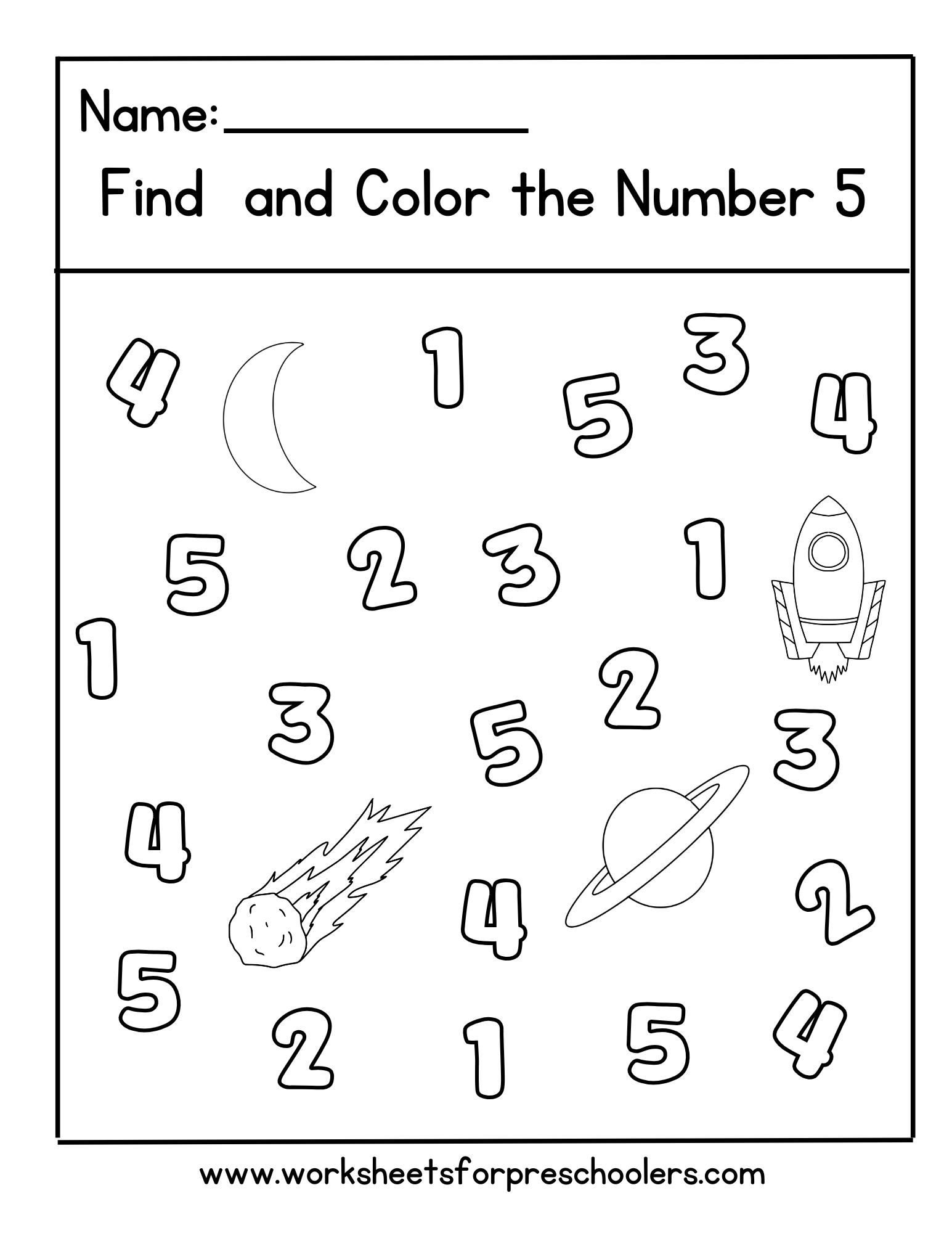Space Find and Color Number 5 Worksheet Space Find and Color Number 5 Worksheet
