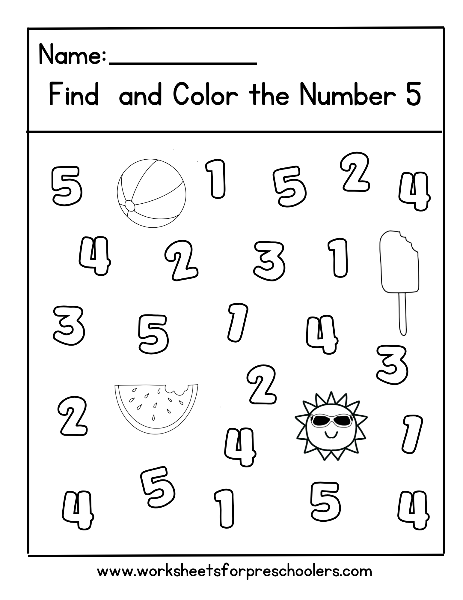 Beach Find and Color Number 5 Worksheet