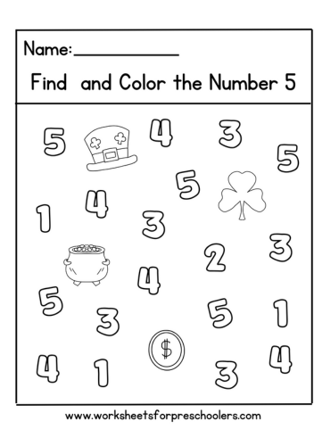 St Patrick Find and Color Number 5 Worksheet