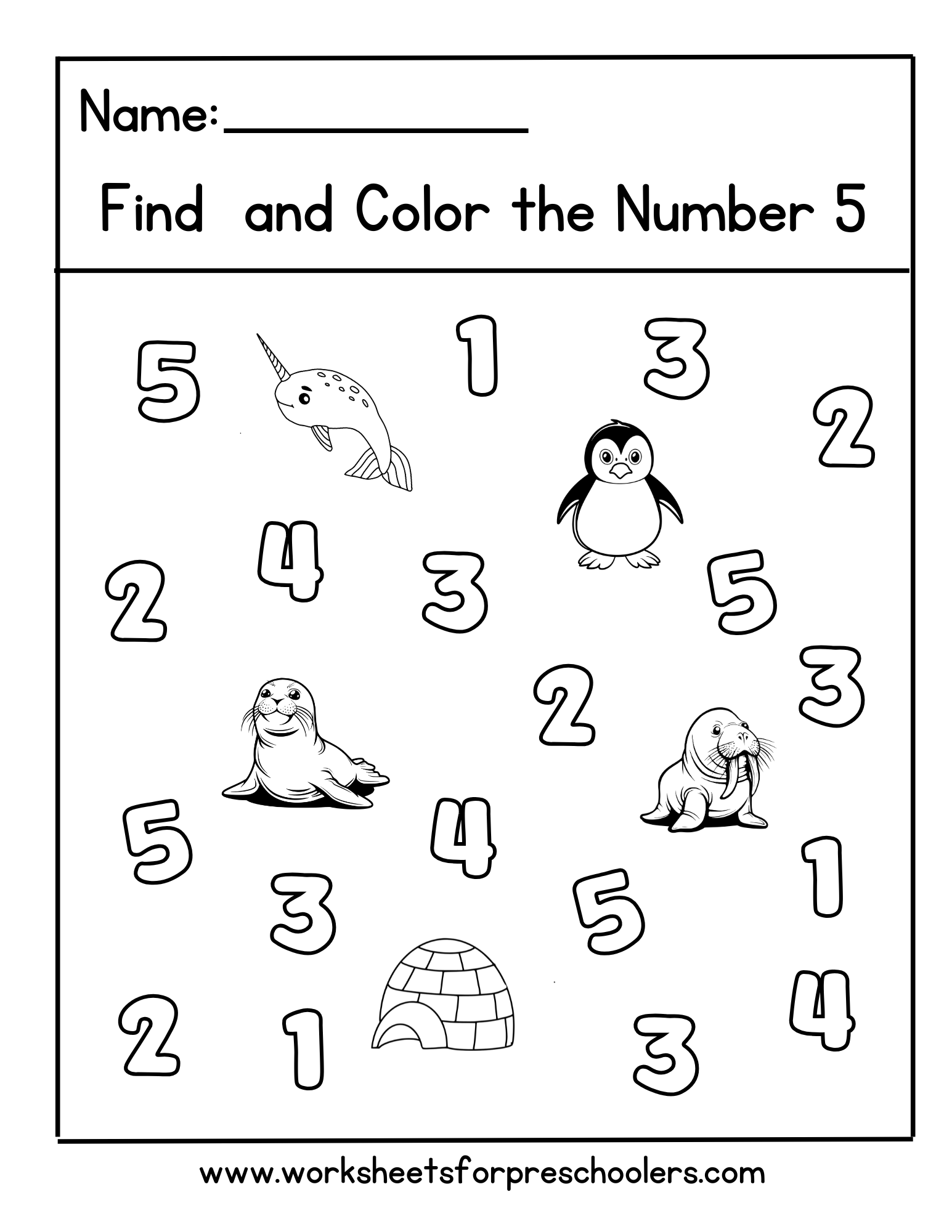 Number 5 Math Worksheet