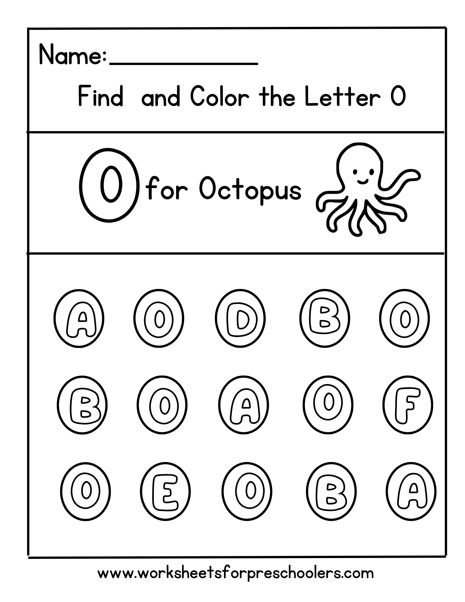 Octopus letter O coloring printable Octopus letter O coloring printable