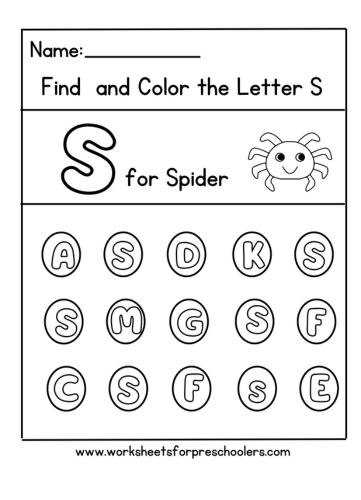 S for Spider Worksheet