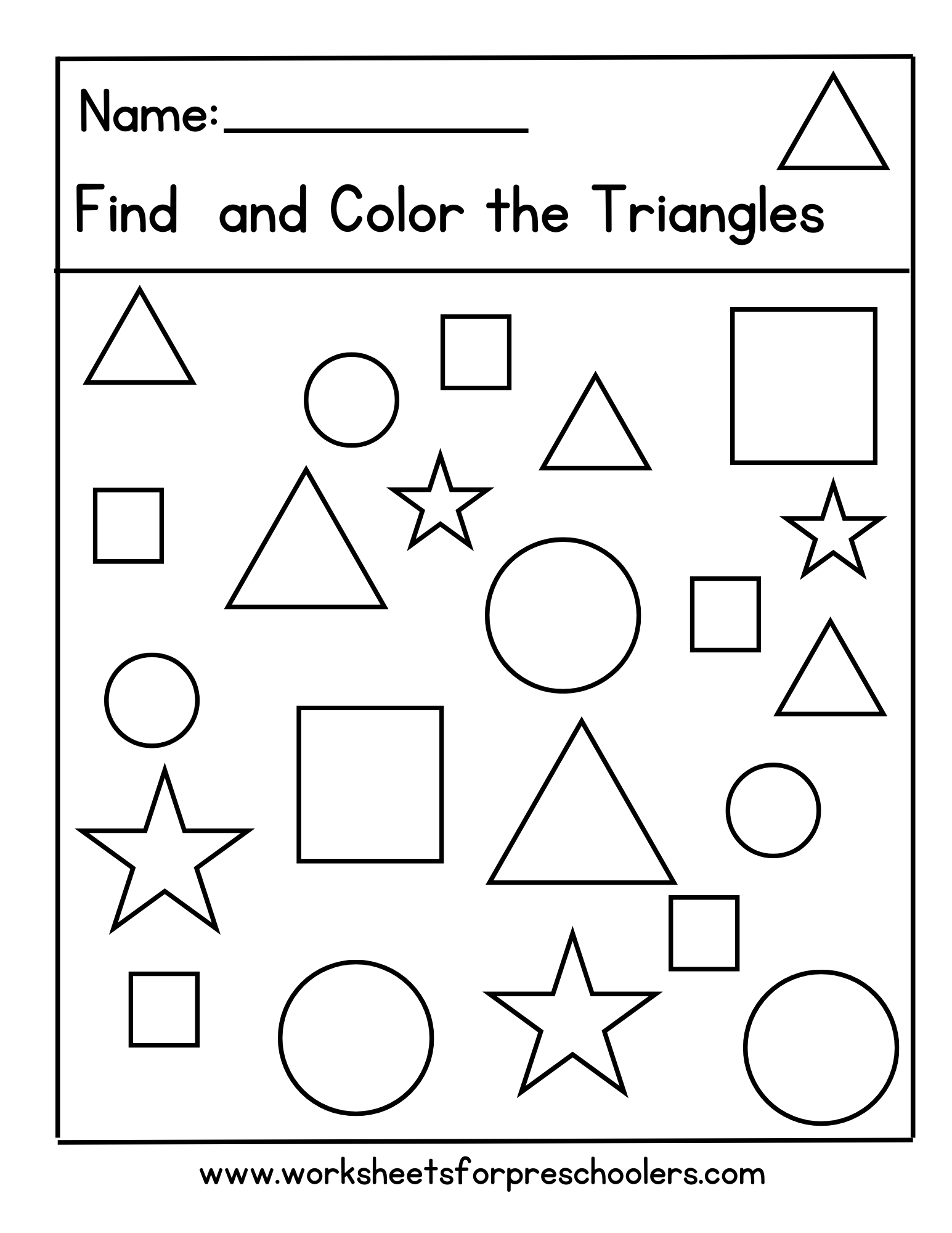Preschool Find and Color the Triangle Shape
Activity Worksheet