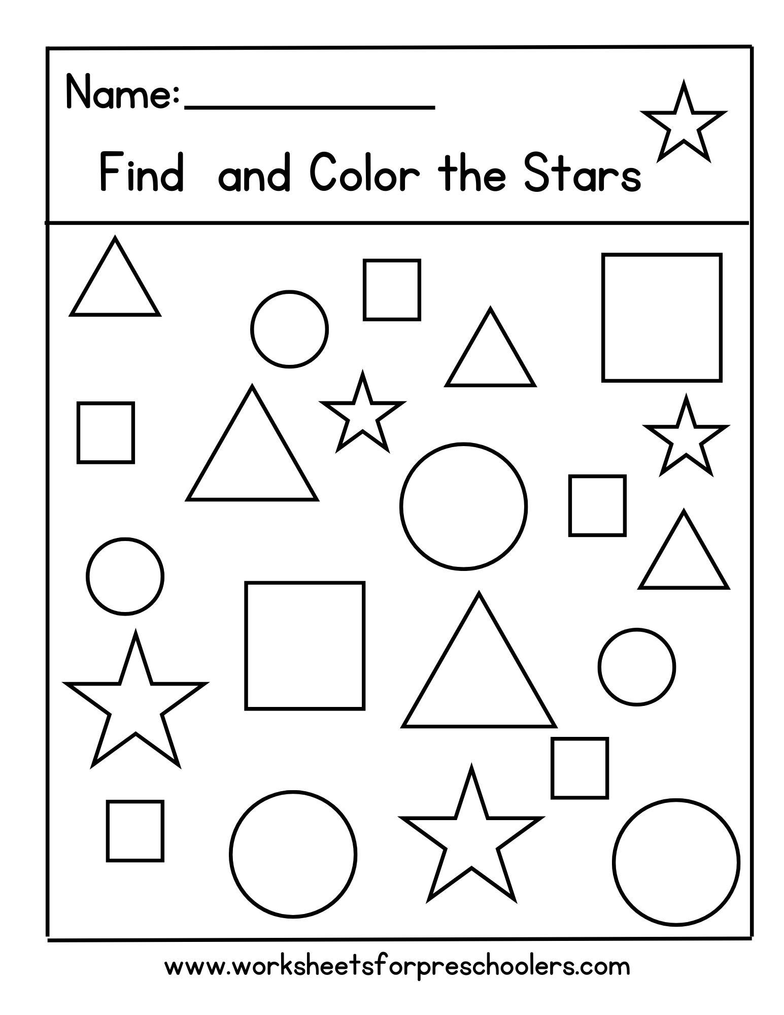 Preschool Find and Color the Star Shape
Activity Worksheet