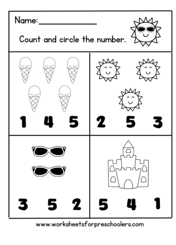 Summer Theme Count and Circle Worksheet