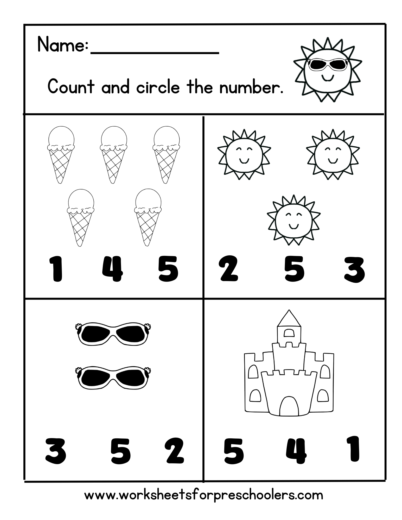 Summer Theme Count and Circle Worksheet Summer Theme Count and Circle Worksheet