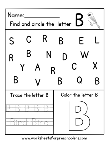 Find and Circle Letter B for Bird Worksheet