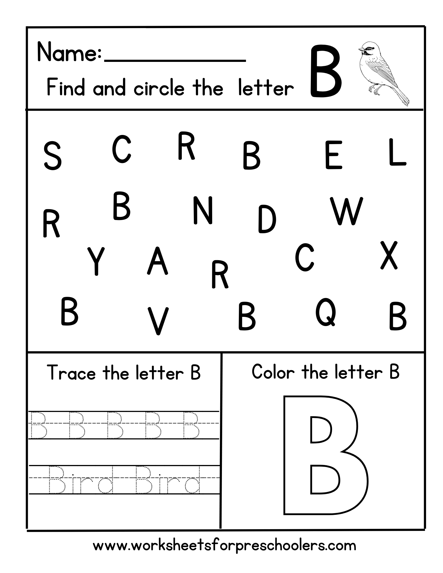 Find and Circle Letter B for Bird Worksheet