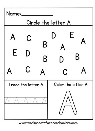 Preschool Find Circle and Trace Letter A Activity Worksheet