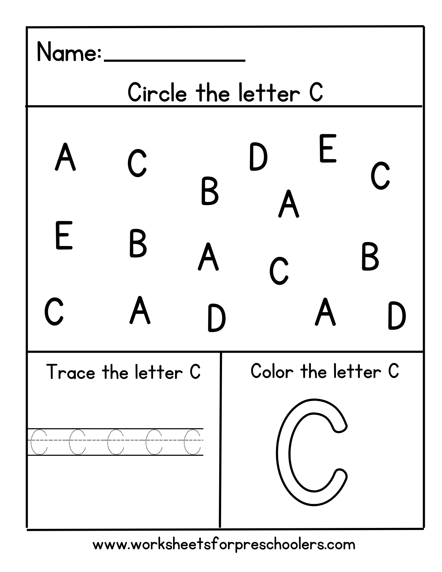 Preschool Find Circle and Trace Letter C Activity Worksheet