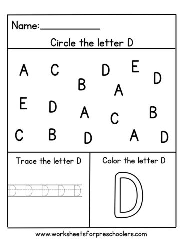 Preschool Find Circle and Trace Letter D Activity Worksheet