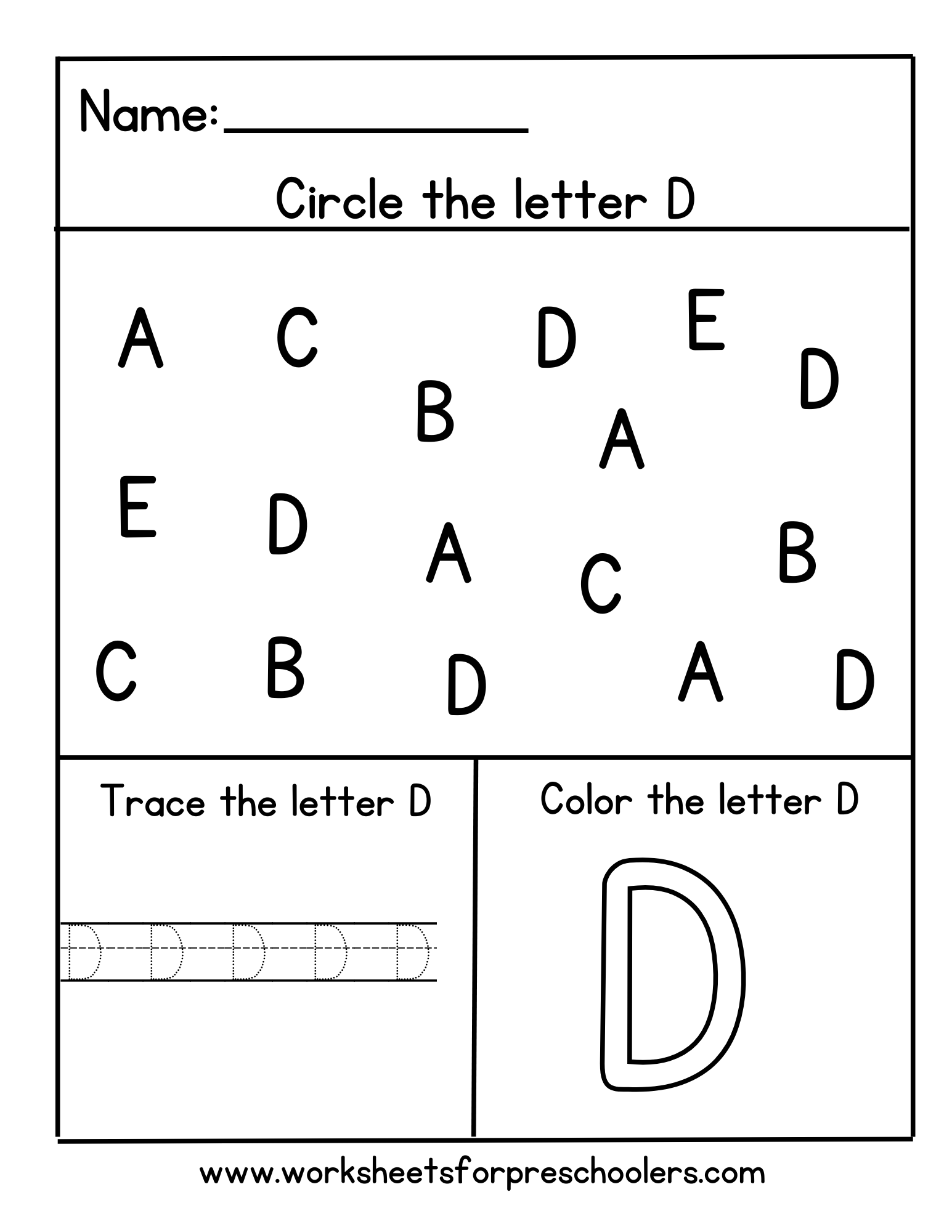 Preschool Find Circle and Trace Letter D Activity Worksheet