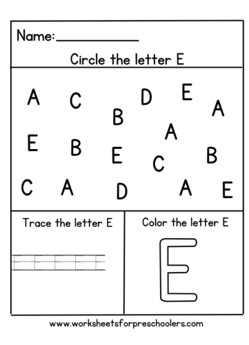 Preschool Find Circle and Trace Letter E Activity Worksheet