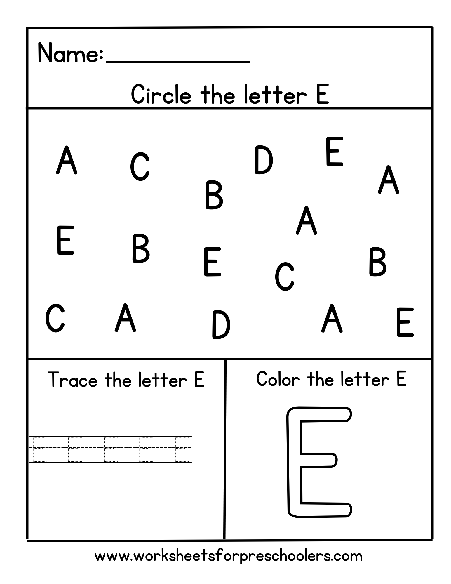 Preschool Find Circle and Trace Letter E Activity Worksheet