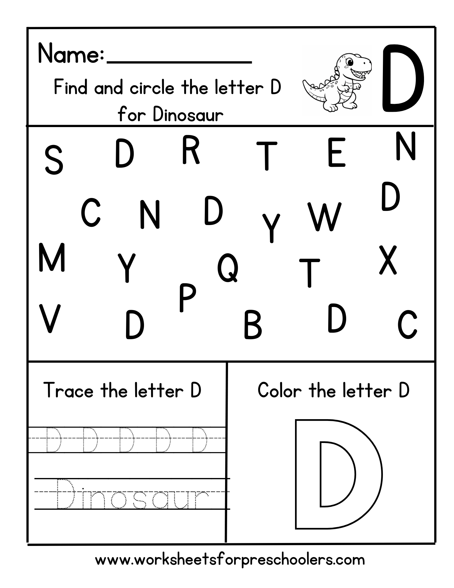 Letter D for Dinosaur Worksheet