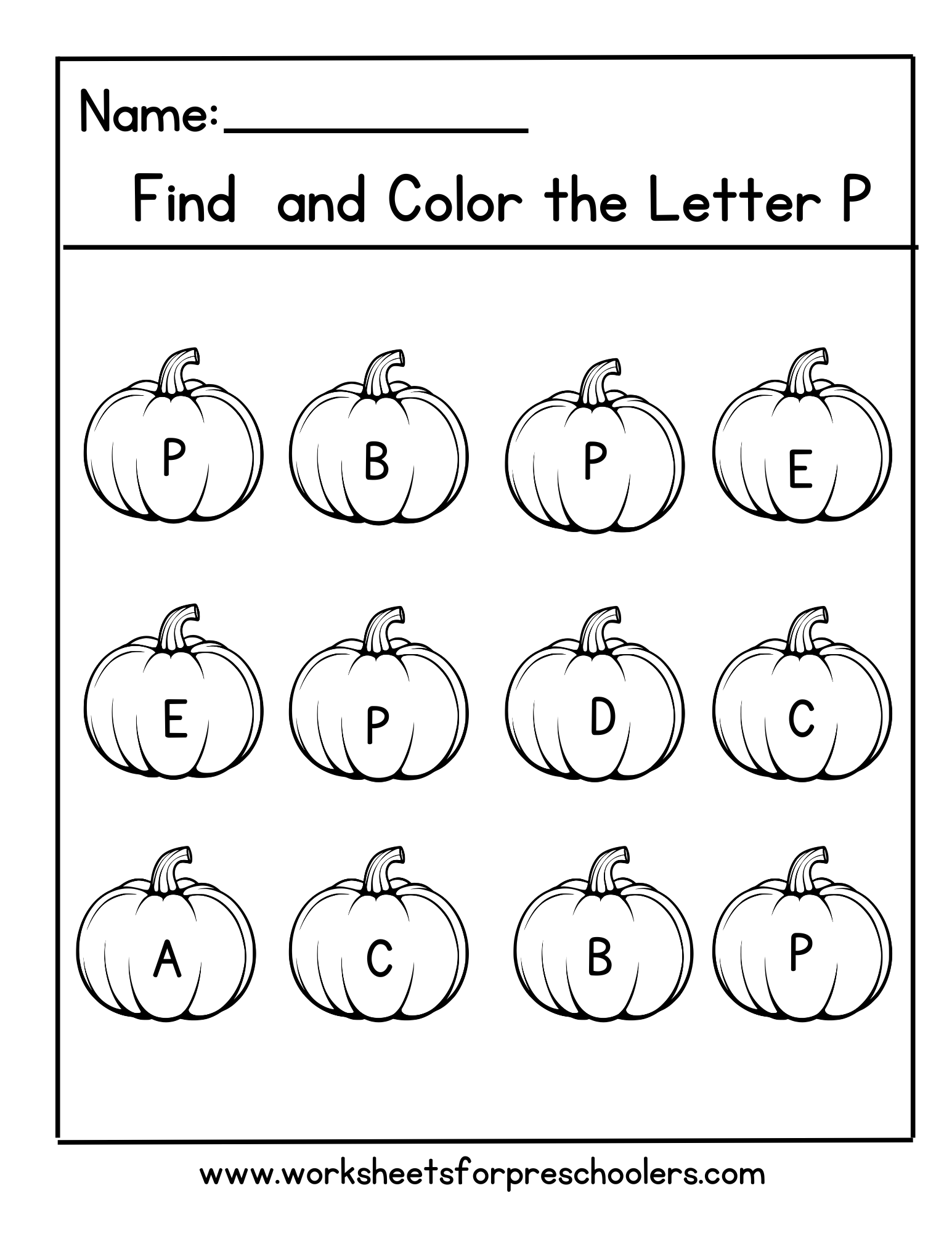 Pumpkin Find Letter P Activity Worksheet,