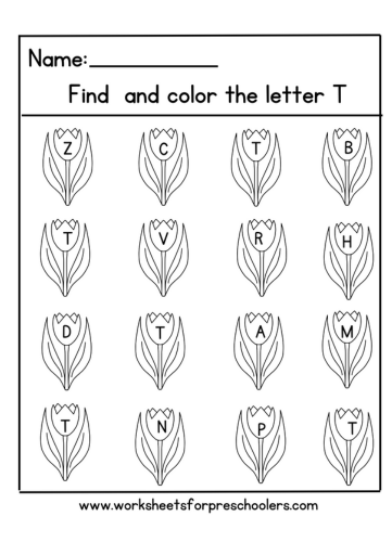 Spring Find and Color Letter T Worksheet