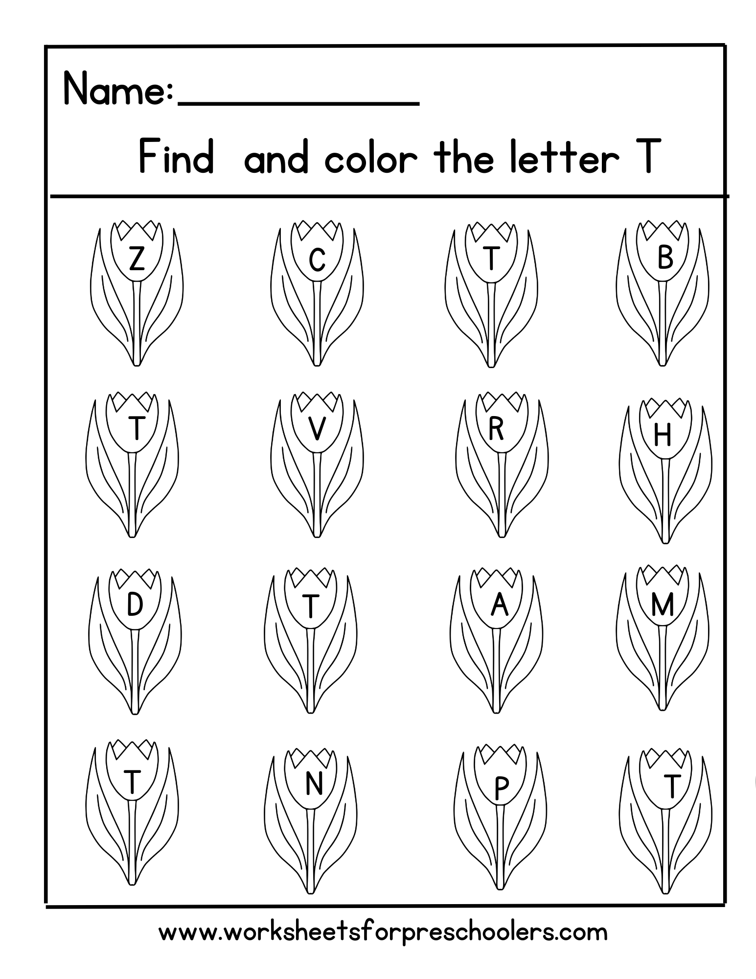 Spring Find and Color Letter T Worksheet