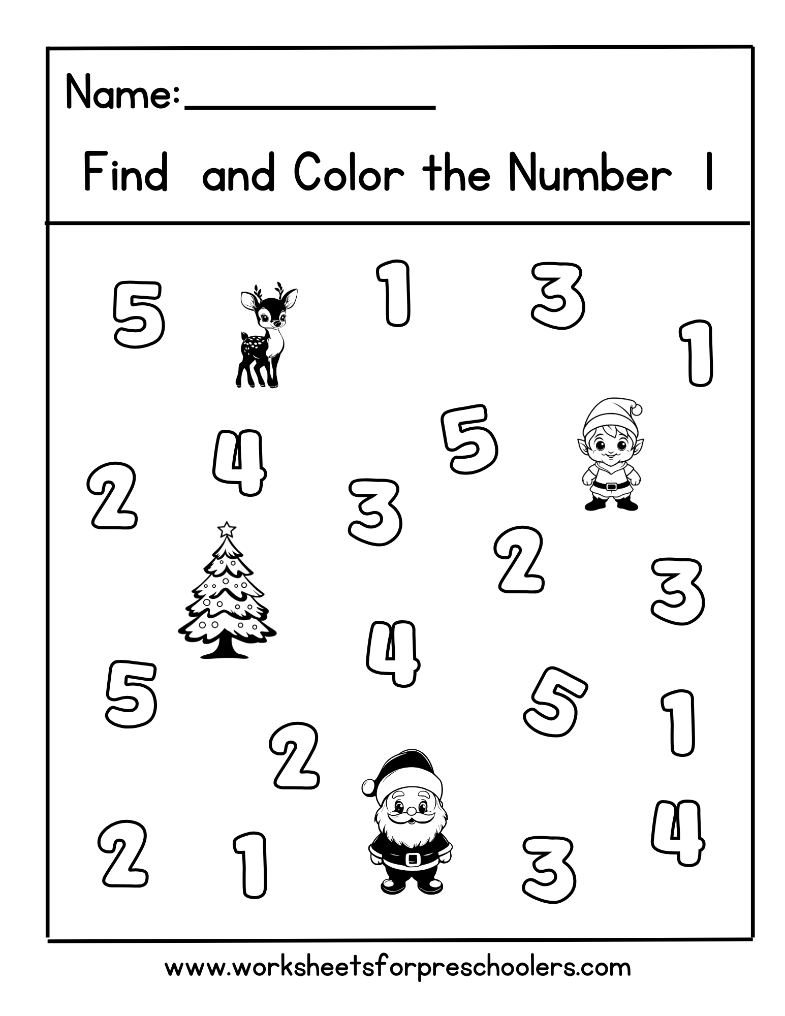 Christmas Find and Color Number 1 Worksheet