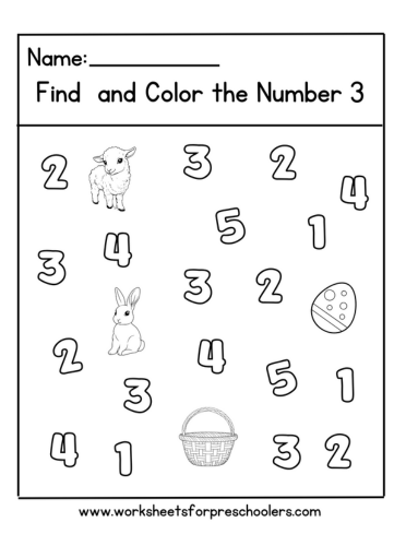 Easter Find and Color Number 3 Worksheet