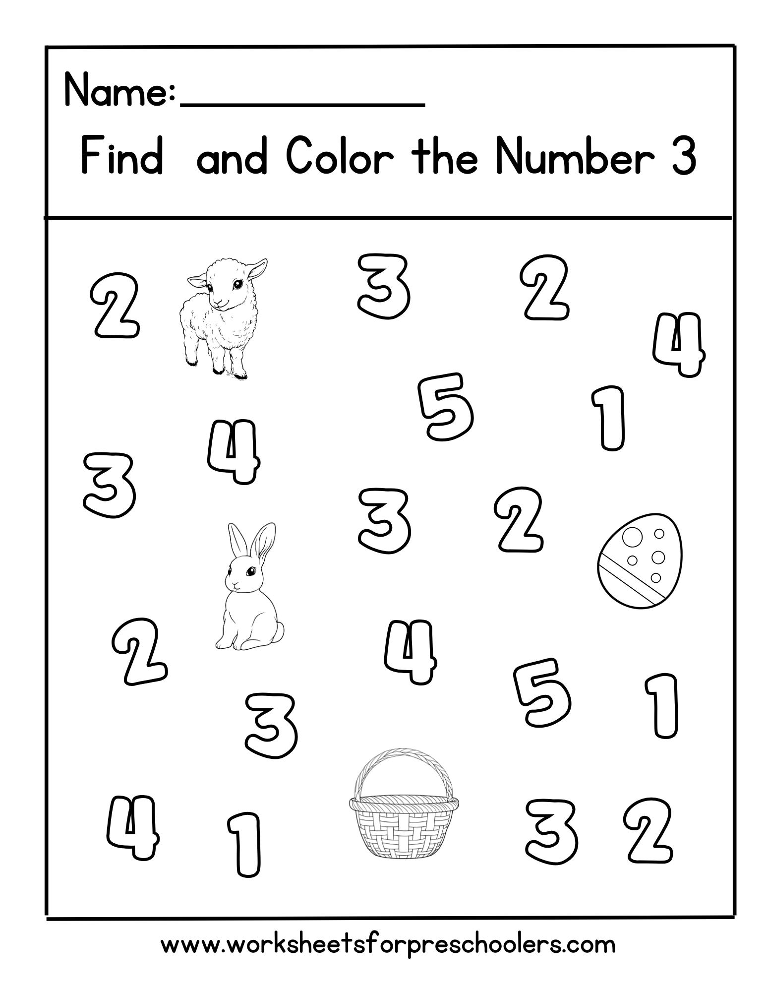 Easter Find and Color Number 3 Worksheet