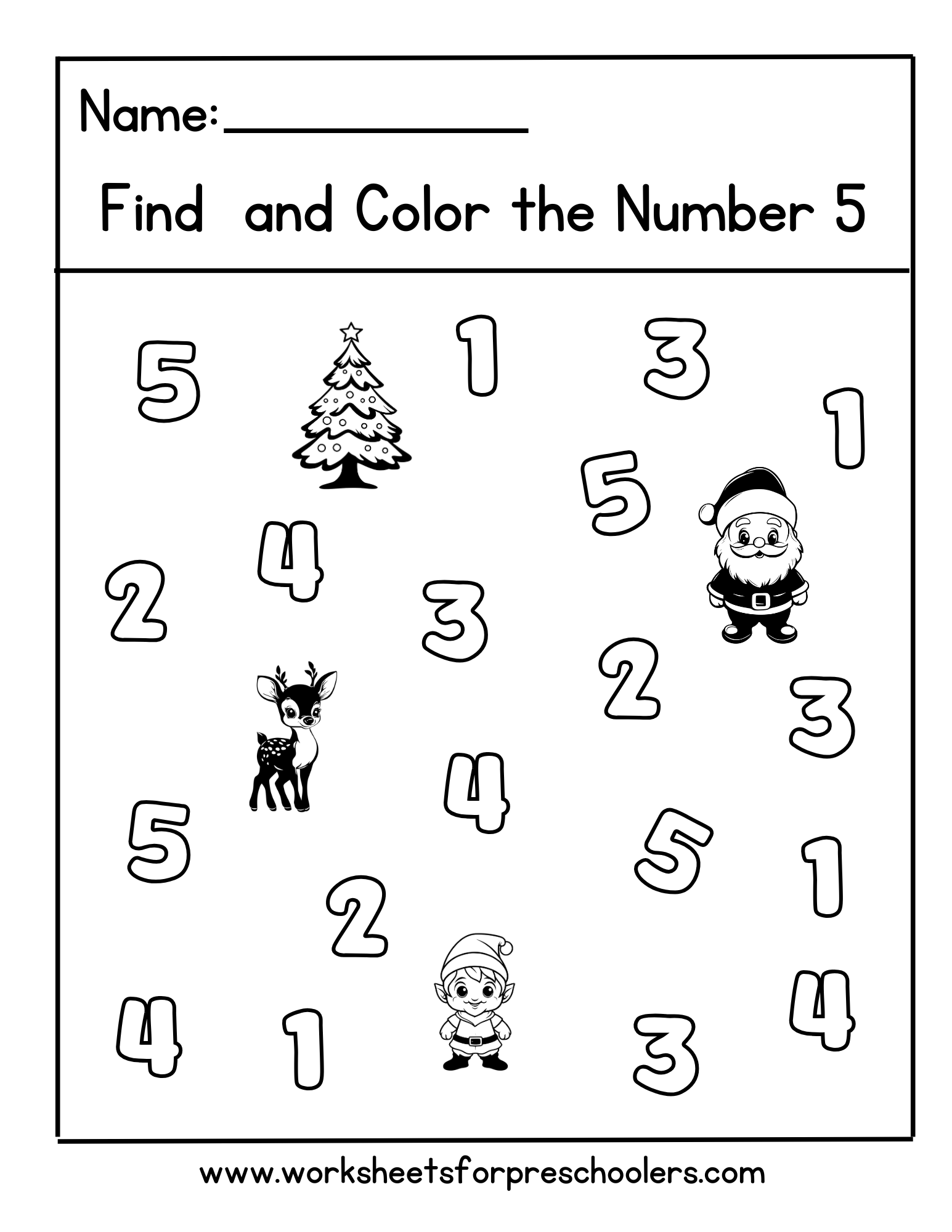 Christmas Find and Color Number 5 Worksheet