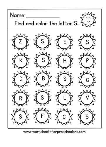 Letter S for Sun Worksheet
