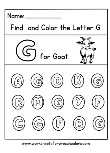 Find and Color Letter G for Goat Workshee