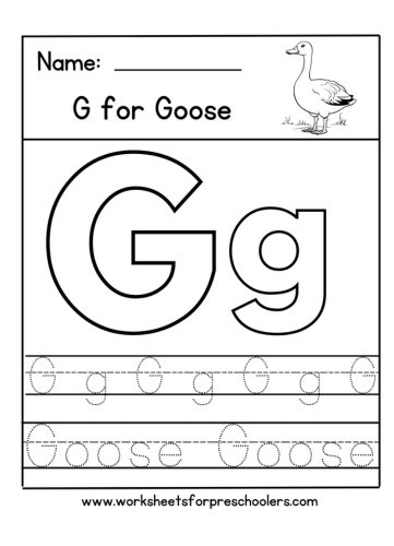 G for Goose Letter Tracing Worksheet 