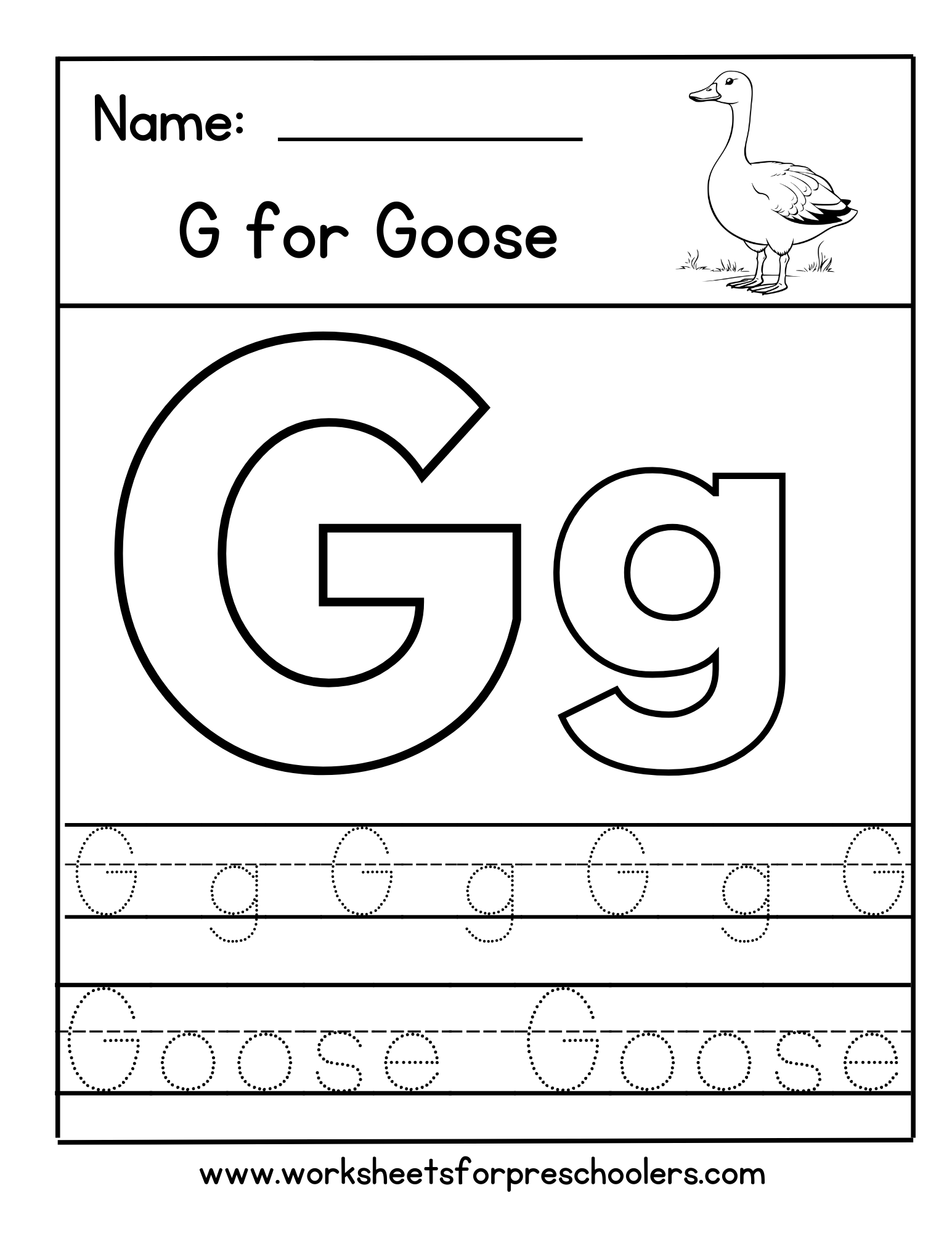 G for Goose Letter Tracing Worksheet G for Goose Letter Tracing Worksheet