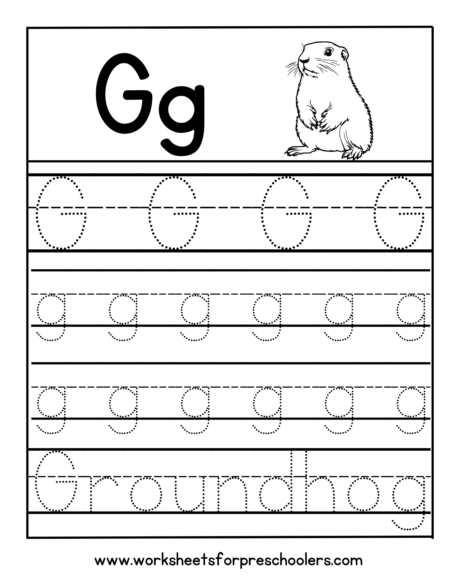 G for Groundhog Tracing Worksheet G for Groundhog Tracing Worksheet