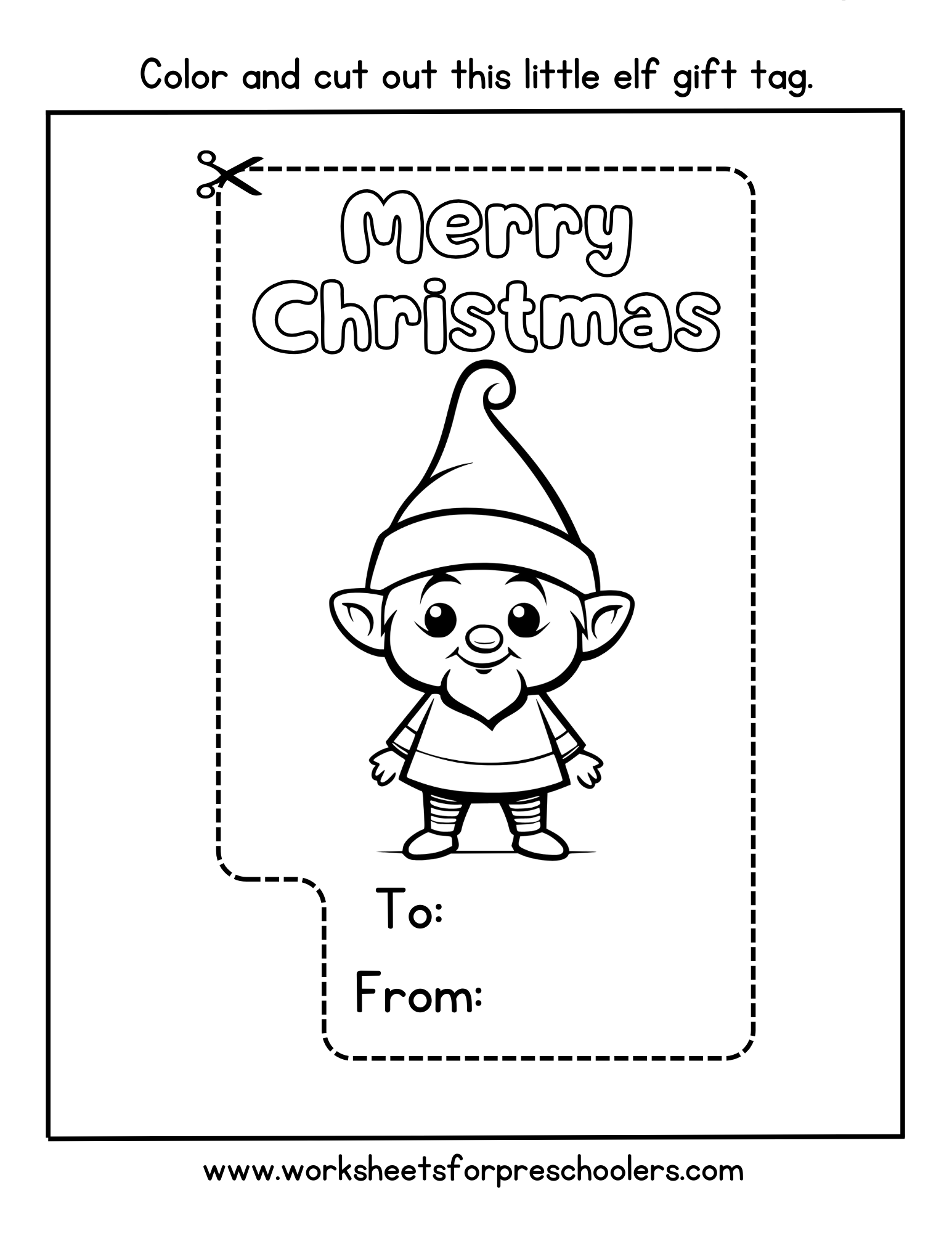 Elf Gift Tag Coloring Page