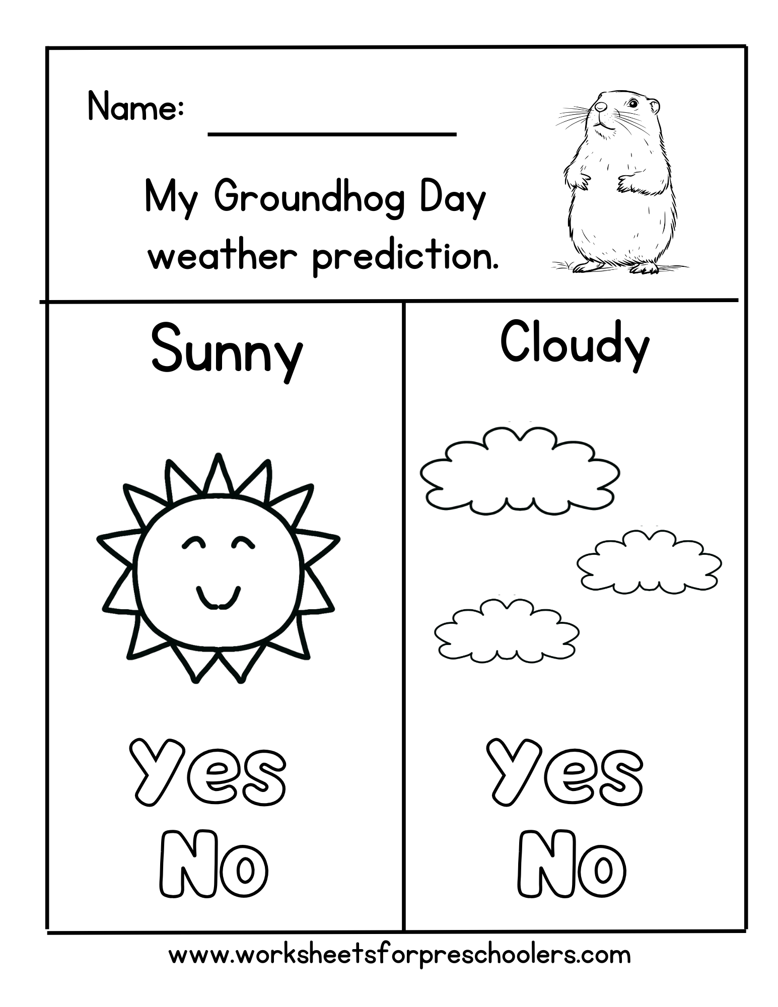 Groundhog Day Weather Prediction Sheet