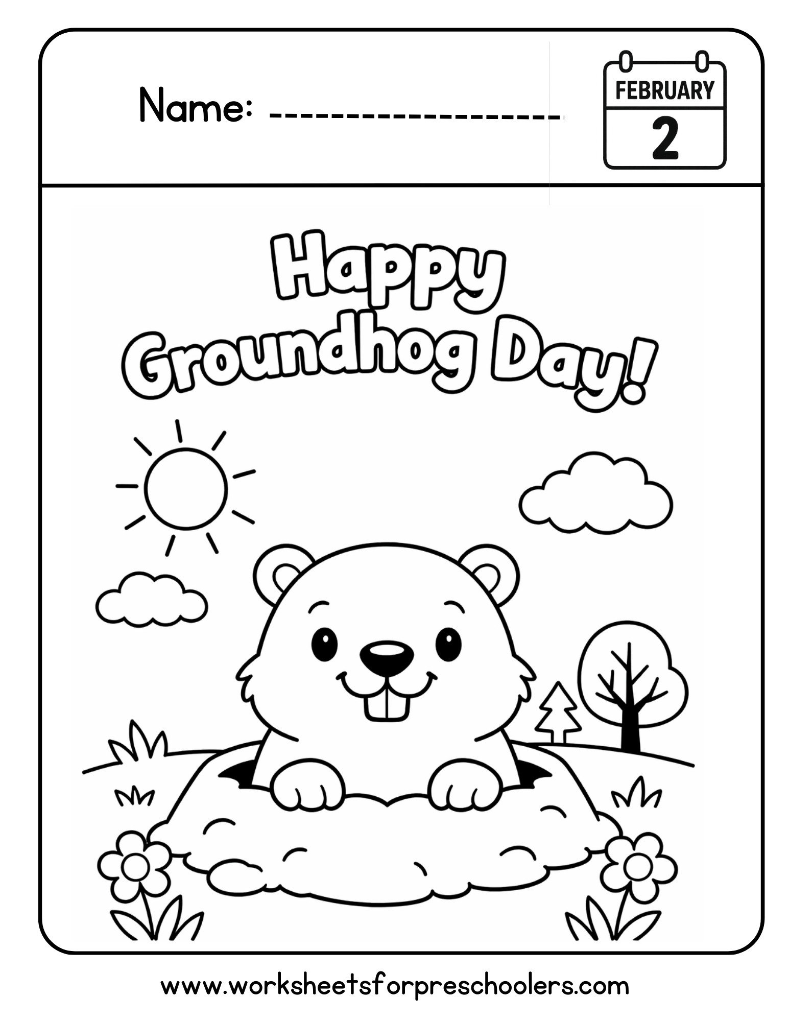 Happy Groundhog Day Coloring Page