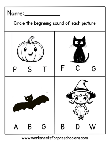 Halloween Beginning Sound Worksheet 