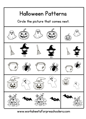 Halloween Pattern Completion Activity Worksheet 