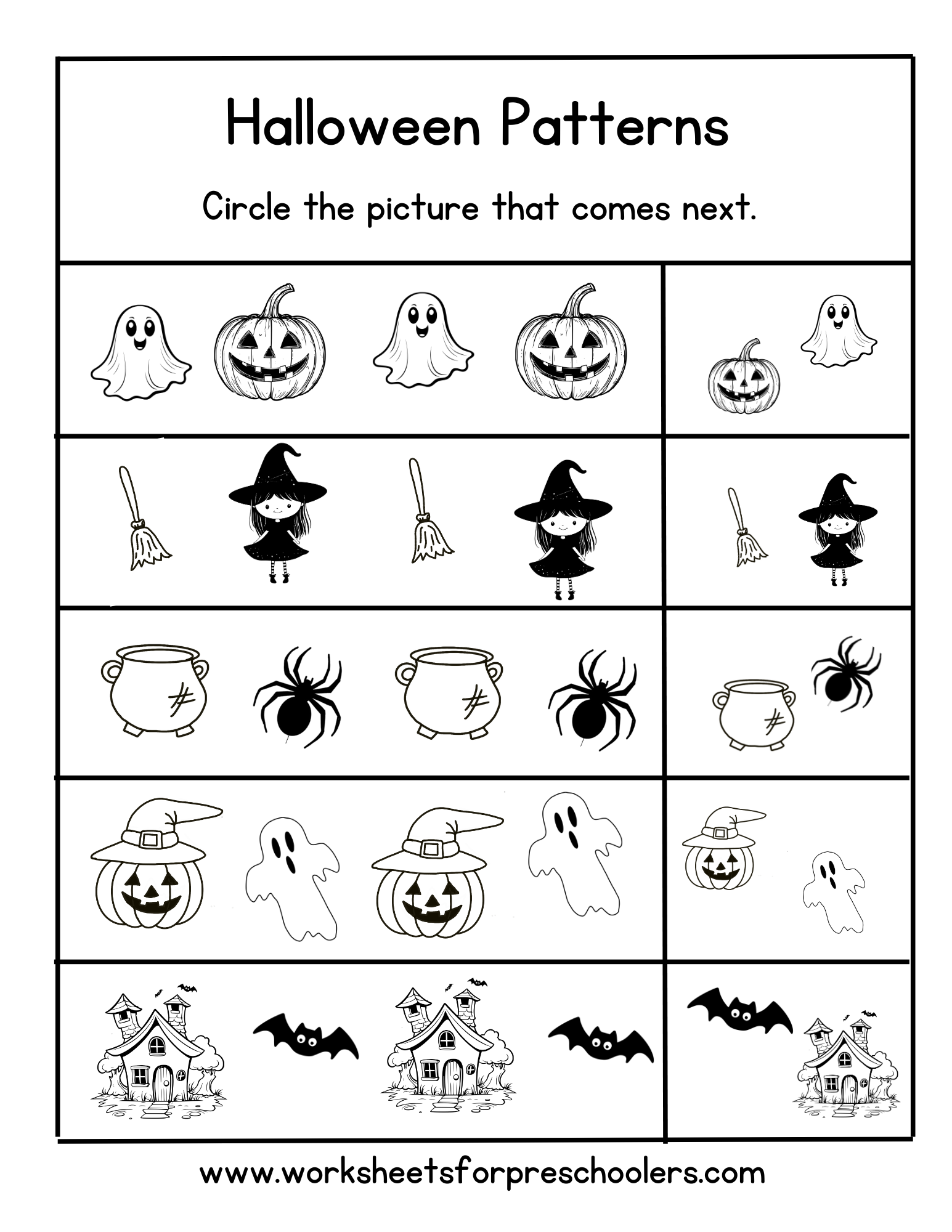 Halloween Pattern Completion Activity Worksheet 