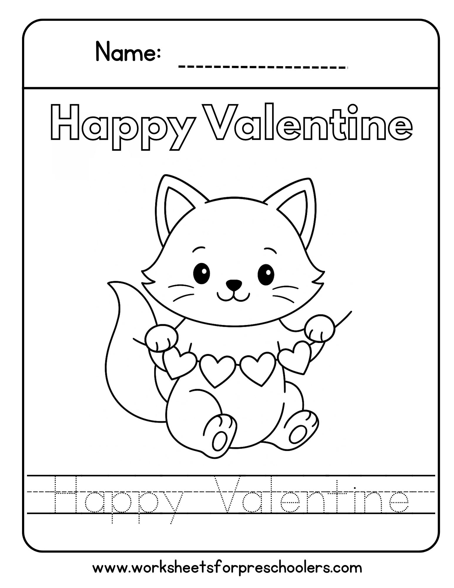 Happy Valentine Day Fox Coloring Page